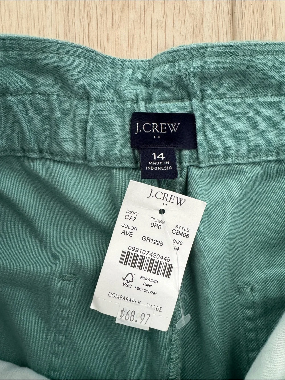 J. Crew women’s green size 14 cropped paper-bag waist loose cotton pants new NWT